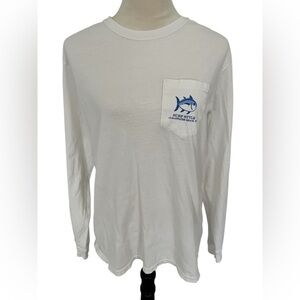 Southern Tide Men’s Medium White Long Sleeve Pocket Tee Cotton Clearwater Beach